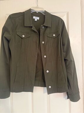 croft & barrow Olive Green Button-Front Jean Jacket